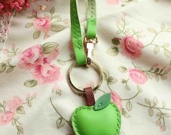 Leather Green Apple Bag Charm, Cute Fruit Handbag Purse Accessories Pendant Keychain, Birthday Gift, Gift for Her