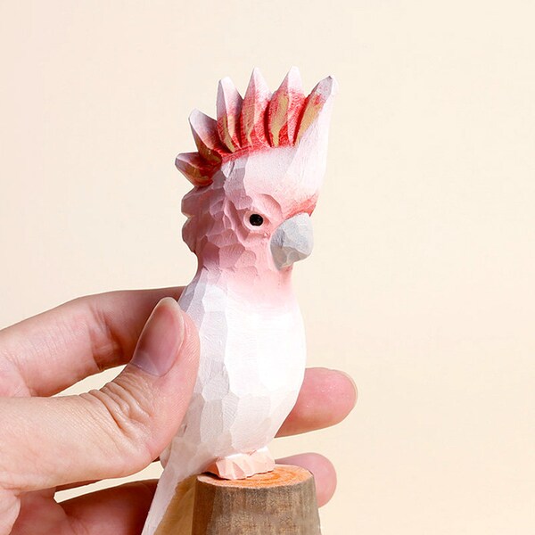 Wooden pink cockatiel, handcarved bird figurine, natural gift, animal toy, home decor, wooden cute statues,birthday gift,gift for bird lover