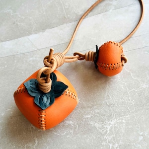超可爱 Genuine Leather Orange Persimmon Bag Charm,fruit Handbag 小物