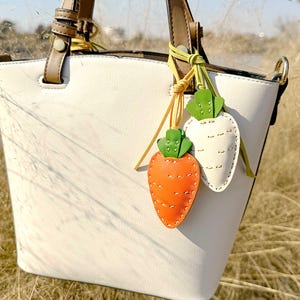 Leather White Radish Bag Charm,Orange Carrot Handbag Purse Charm,Cute Bag Pendant Keychain,Car Hanging Ornaments,Gift for Her,Birthday Gift