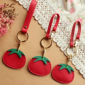 Genuine Leather Tomato Bag Charm,Fruit Handbag Charm,Red Cute Purse Accessories Pendant Keychain, Birthday Gift, Gift for Her