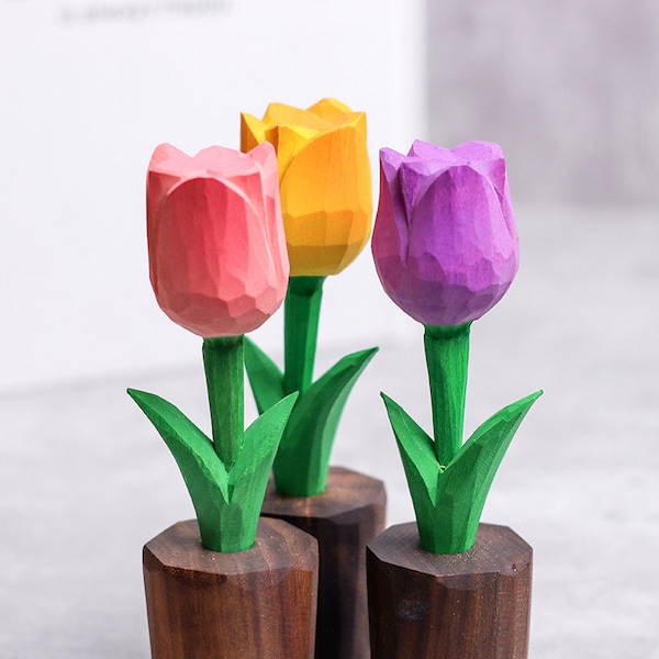 Mother's Day gift, Elegant Wood Carved Tulips for Mom, car ornaments, wedding gift, wooden sculpture, hand crafted tulip, gift for her