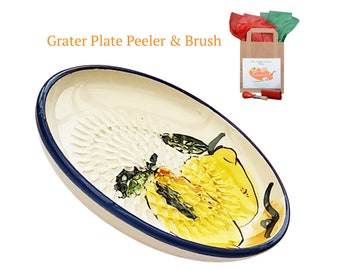 Lemon /& Lime Zester or Grater Garlic Grater Plate Pottery Green Plate Hand Carved White Leaves And Vines Garlic Puree