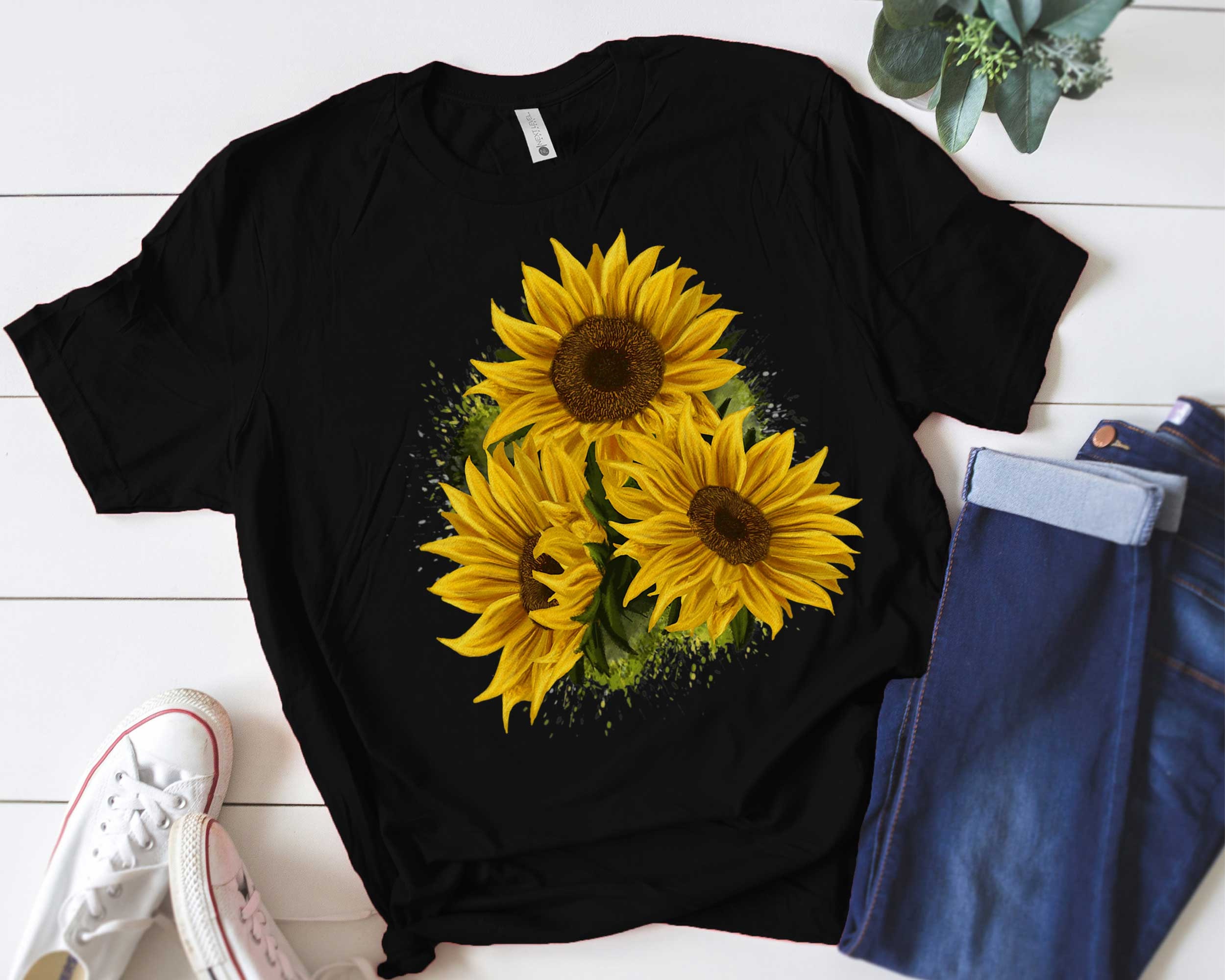 Yellow Sunflower Floral Watercolor Positivity T-Shirt | Etsy