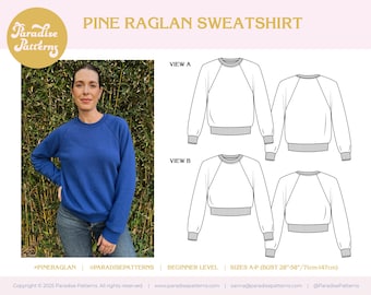Pine Raglan Sweatshirt, vintage fit, oversized, PDF Digital Sewing Pattern