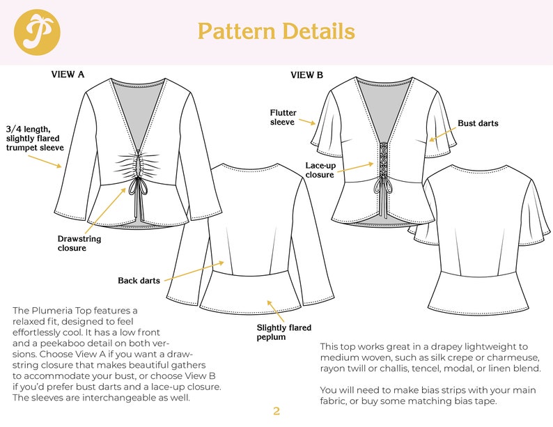 Plumeria Top PDF sewing pattern sizes 0-16 image 2