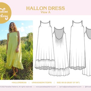 Hallon Dress PDF sewing pattern, sizes 00-30, summer resort dress, B-cup and D-cup options image 1