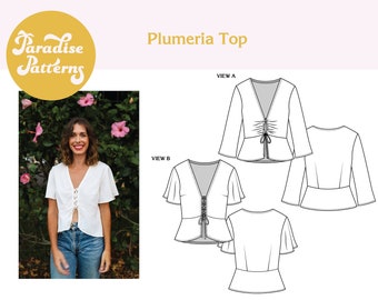 Modèle de couture PDF Plumeria Top, tailles 0-16