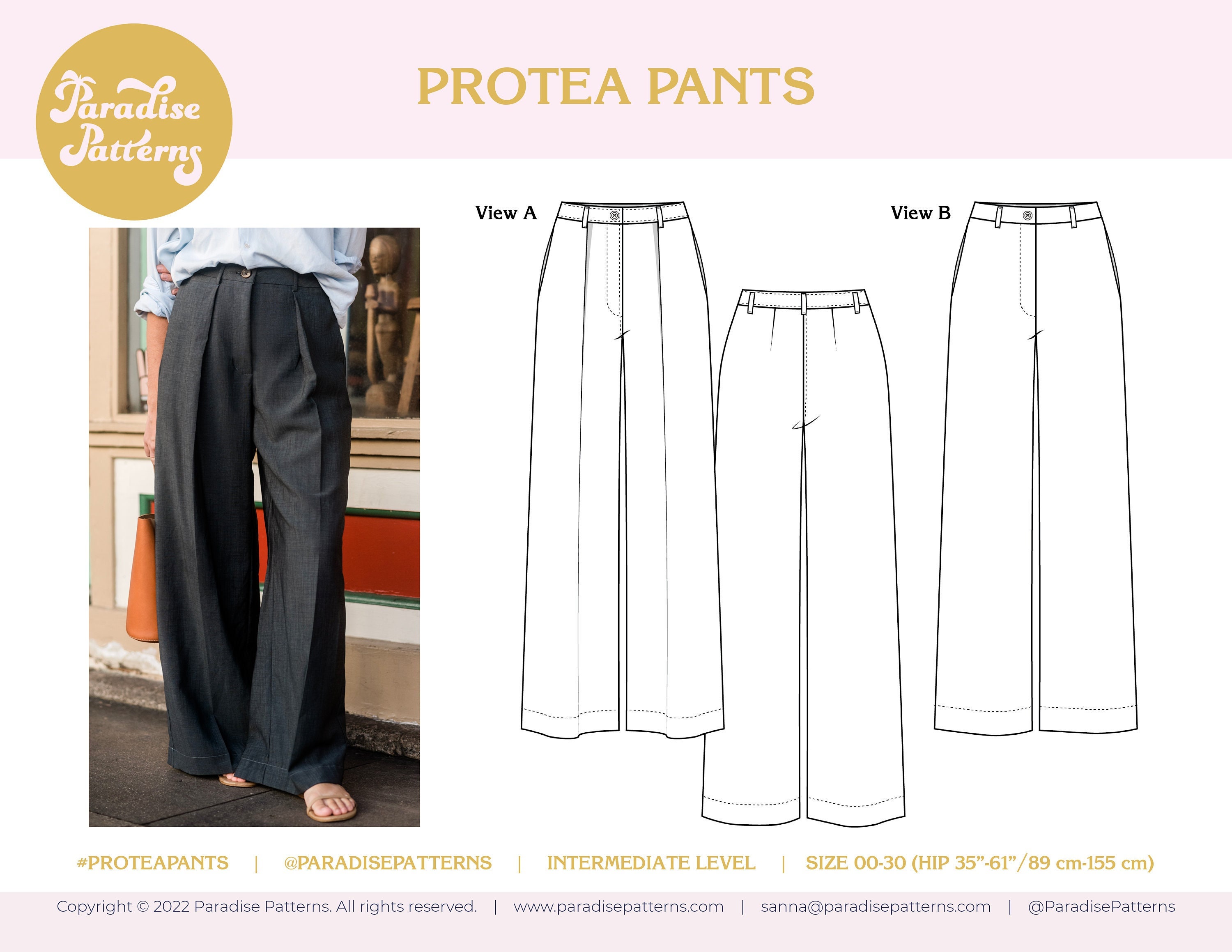 Protea Pants PDF Pattern Sizes 00-30 hip 35-61 Chic - Etsy Canada