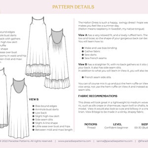 Hallon Dress PDF sewing pattern, sizes 00-30, summer resort dress, B-cup and D-cup options image 2