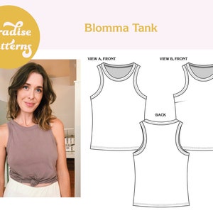 Blomma Tank PDF sewing pattern, sizes A-L (bust 30-60&quot;), athletic style top, B-cup and D-cup options