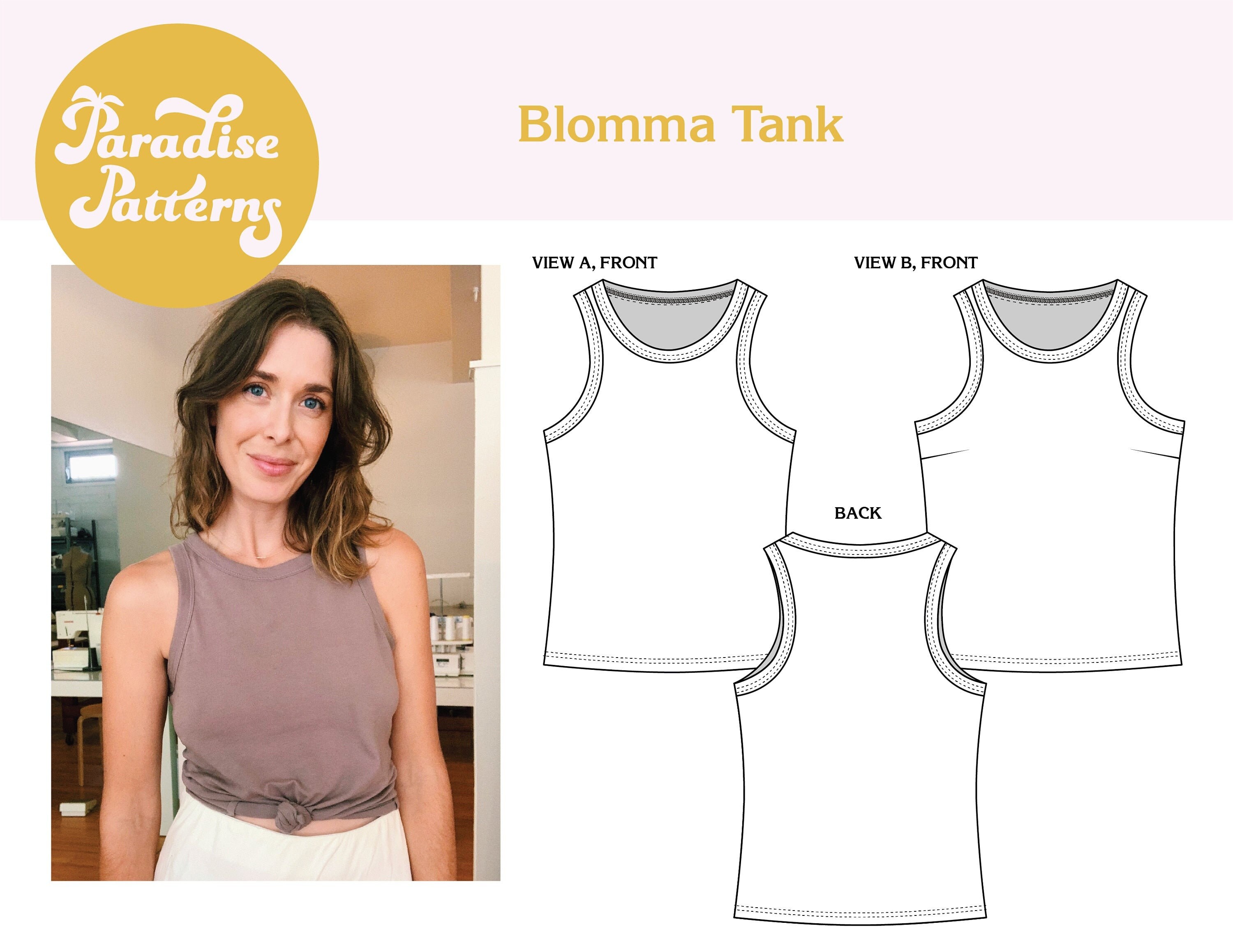 Blomma Tank PDF Sewing Pattern, Sizes A-L (bust 30-60