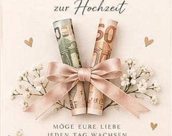 Cartão de Presente de Casamento em Dinheiro para Imprimir | Parabéns | Flores e Fita | A4 A5 PDF