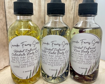 Herbal Infused Body Oil: Rose, Lavender, Calendula - Dry Skin Oil (2 fl oz)