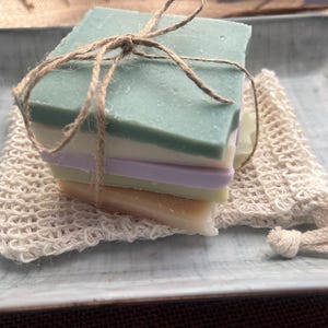 Soap Sampler Gift Set - 5 Piece Variety Pack with Sisal Soap Saver Bag | Handmade Natural Soap Ends | Zero Waste Guest Soap | Small Batch
