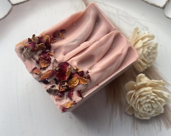 Rose Clay Goat Milk Soap: Tallow & Shea Butter, Rose Petals