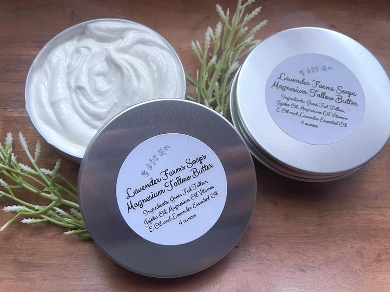 Whipped Magnesium Body Butter: Grass Fed Tallow, Jojoba Oil (4oz) image 3