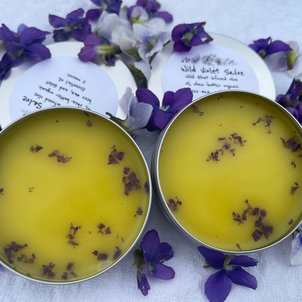 Wild Violet Salve, all natural salve, self care, skin care, violet salve, herbal salve, herbal ointment, dry skin therapy, sensitive skin