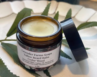 Grass Fed Tallow Beard Balm: Cedar Wood Scent, 2oz Jar