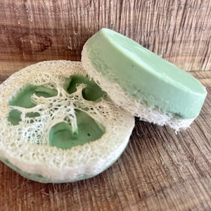 Loofah Foot Soap, exfoliating soap, foot scrub soap, stocking stuffer, eco friendly, plastic free, sustainable packaging