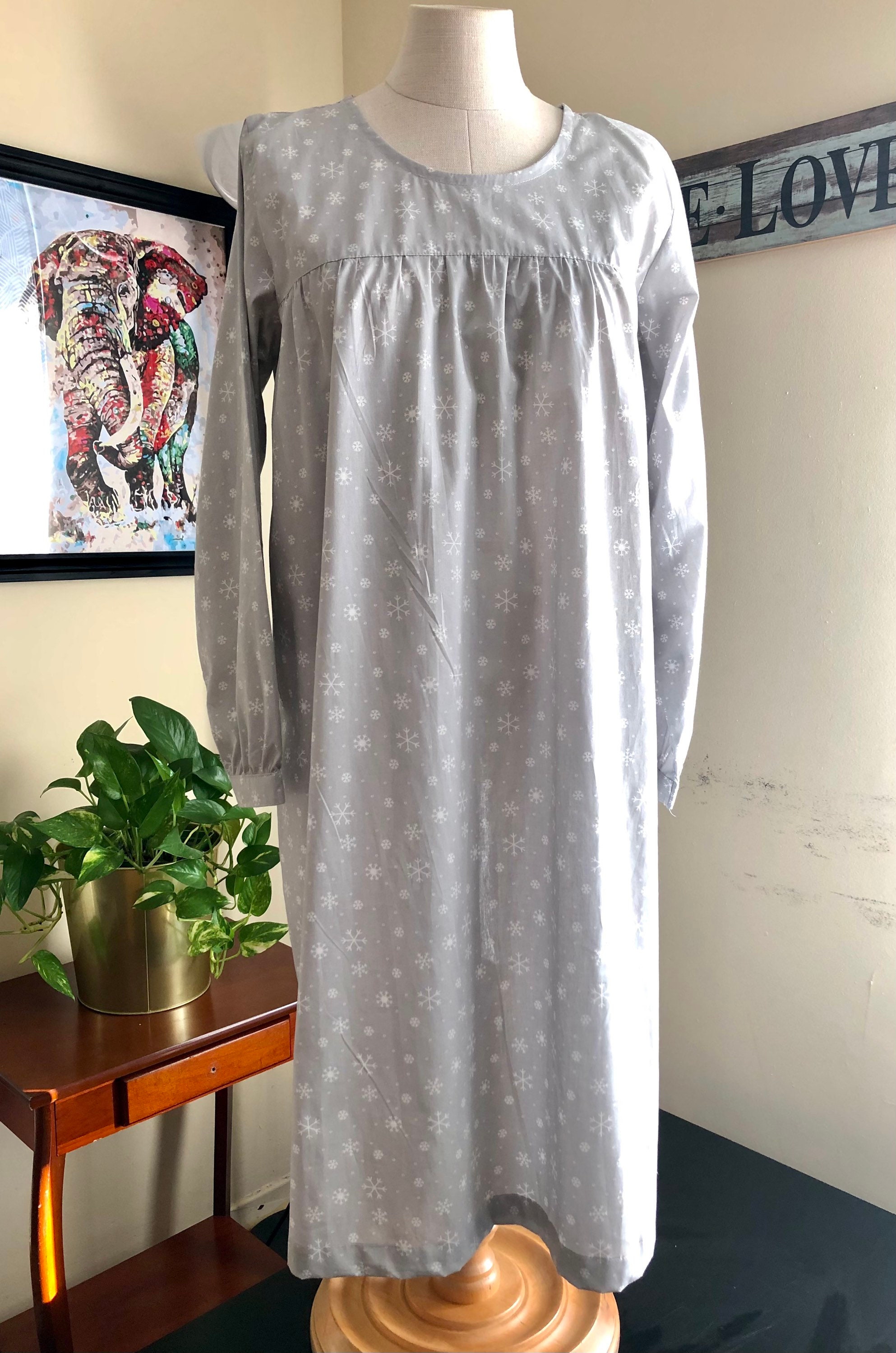 Women's Nightdress 100 Cotton Nightgown Gray Etsy Canada