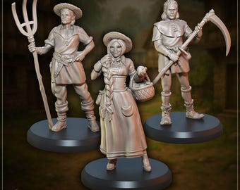 Miniaturas de aldeões e moradores da cidade: Grande Grimório, sem pintura (escala de 32 mm)