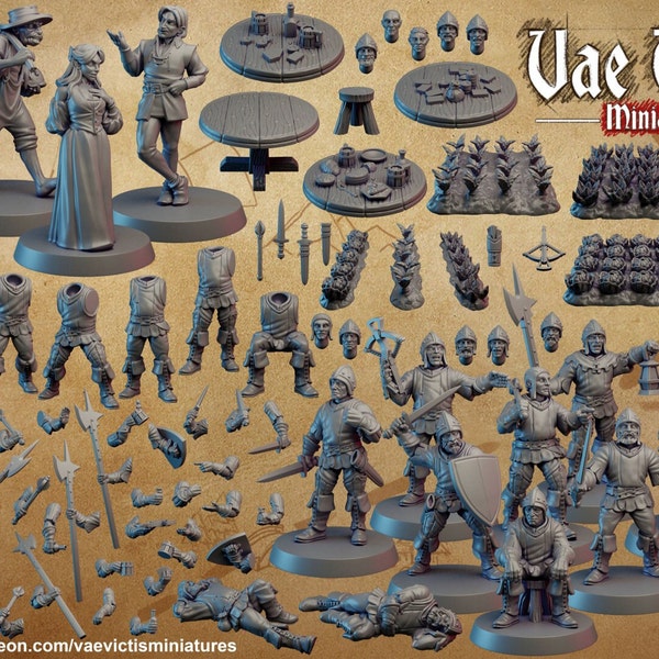 Miniaturas modulares de aldeanos: plebeyos de aldeas de fantasía de Vae Victis