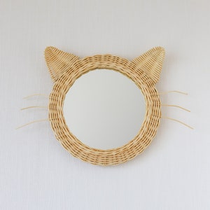 Baby Rattan Animal Figure Mirror, Cat Ear, Nursery Room Decor, Mother Day Gift image 6