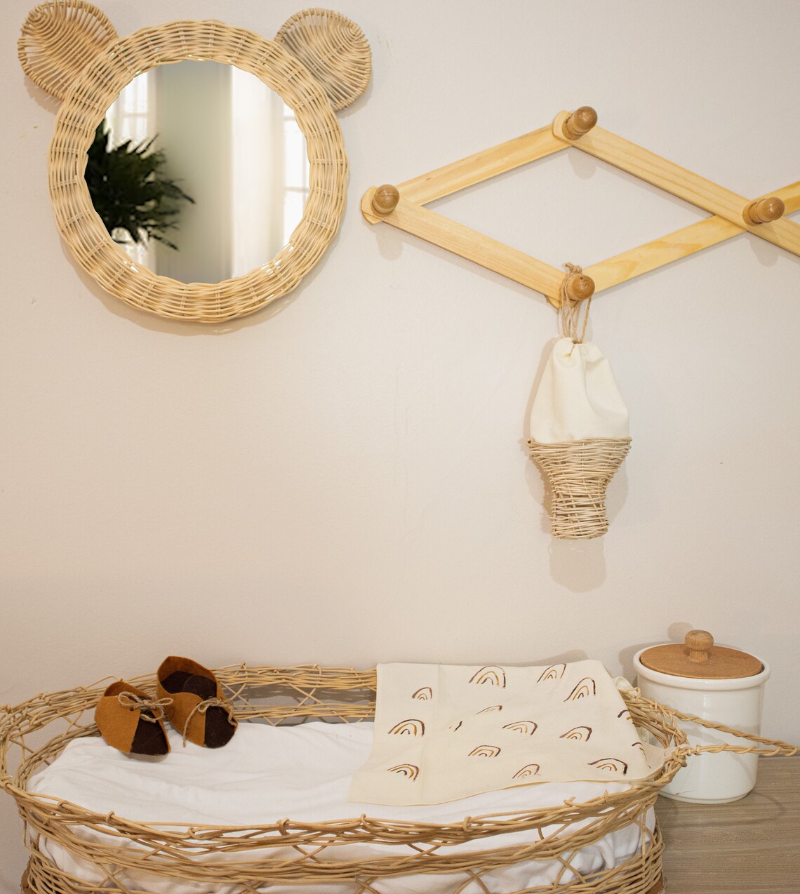 Baby Room Rattan Animal Figure Mirror Bear Ear Nursery Gift Etsy