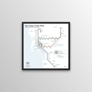 Mapa del tranvía de San Diego basado en el diseño del mapa BART (16" x 16")