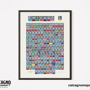 Chicago CTA “L” Station Poster – Alphabetical Station Sign Art, 18x24 Chicago Transit Print, CTA Train Lines, Modern Subway Style Wall Art