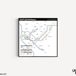 Sacramento Light Rail Map im Stil des Modernen Vignelli NYC U-Bahnplans