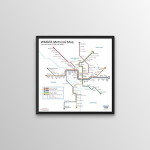 Kaart van Washington, DC gebaseerd op BART-kaartontwerp (16 x 16 inch)