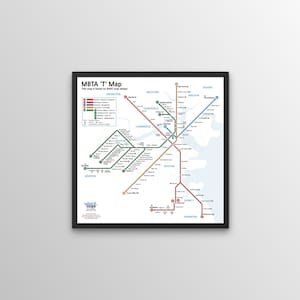 Mapa T de Boston basado en el diseño de mapas BART (16"x16") 2 opciones