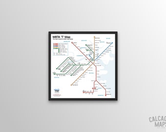 Boston T Map Based On BART Map Design (16&quot;x16&quot;) 2 Options
