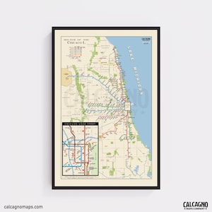 Chicago “L” Map Print | Vintage Style Karte | 1924 IRT NYC inspiriert | Chicago Subway Poster | Eisenbahnfan Geschenk