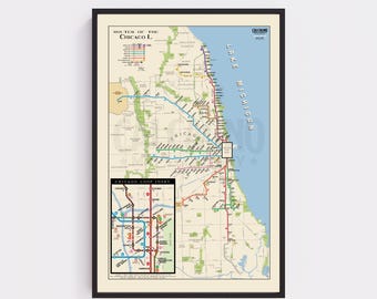 Chicago “L” Map Print | Vintage Style Transit Map | 1924 IRT NYC Inspired | Chicago Subway Poster | Railfan Gift