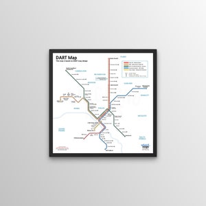 Mapa del tren ligero de Dallas basado en el diseño del mapa BART (16"x16")