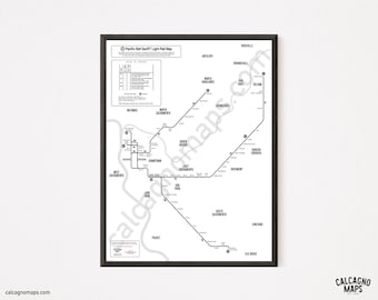 Sacramento Light Rail Map in the Style of the 1970s New York Telephone Company subway map in their Yellow or White Pages phone books.