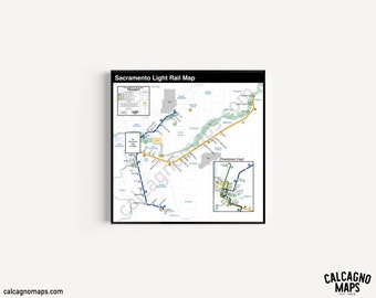 Sacramento Light Rail Map In the style of Unique blend designs of both 1979 MTA & Hagstrom subway maps by Michael Calcagno