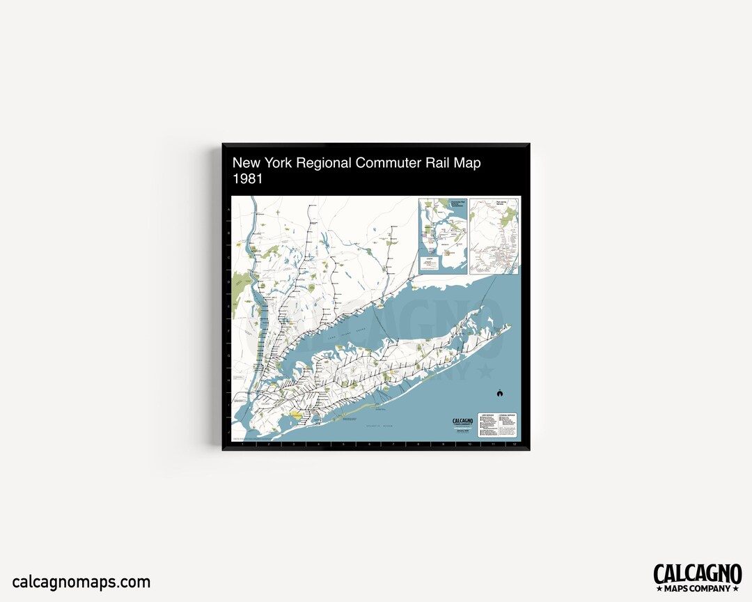 1981 New York Regional Commuter Rail Map - MTA Transit Print - 36"x36 ...