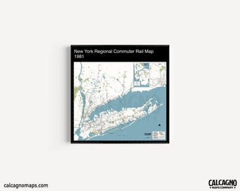 1981 New York Regional Commuter Rail Map - MTA Transit Print - 36"x36" or 24"x24" Square Print - Historical Wall Art