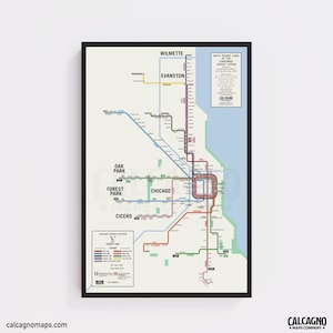 Impressão do mapa da CTA de Chicago – pôster estilo metrô vintage (20x30) | Mapa do trem L inspirado em Maxwell Roberts/Hagstrom