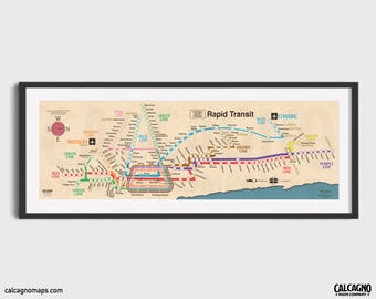 Chicago 'L' Map "Car Card" recreation from late 1980s poster with current L service