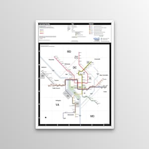 Washington, DC Metro Kaart - Vignelli-geïnspireerd design! (Klassieke of moderne kleuren)