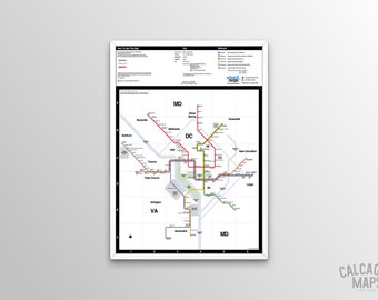 Washington, DC Subway Map - Vignelli-Inspired Design! (Classic or Modern Colors)