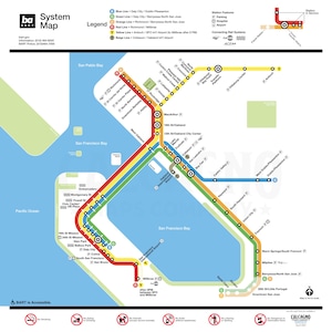 De Bay Area Rapid Transit-kaart in de stijl van de Washington, DC Metrorail – moderne kaartkunstdruk, uniek cadeau voor SF Bay of lokale bewoners van DC