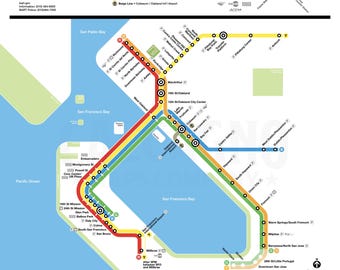 The Bay Area Rapid Transit Map in the style of the Washington, DC Metrorail – Modern, Map Art Print, Unique Gift for SF Bay or DC Locals