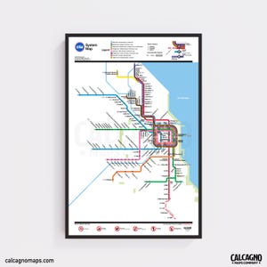 Mapa em 'L' de Chicago no estilo do metrô de Washington DC – pôster de trânsito inspirado na WMATA