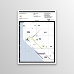 Kalifornien/Nevada Amtrak Karte -  Vignetten inspiriertes Design!